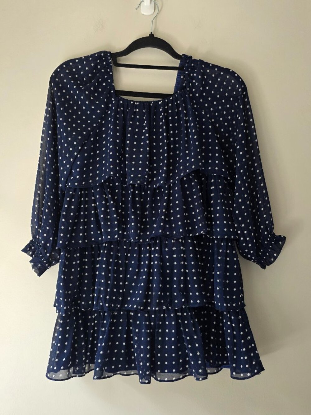 J. Crew Girls Navy Blue Polka Dot Tiered Ruffle Flounce Mini Dress